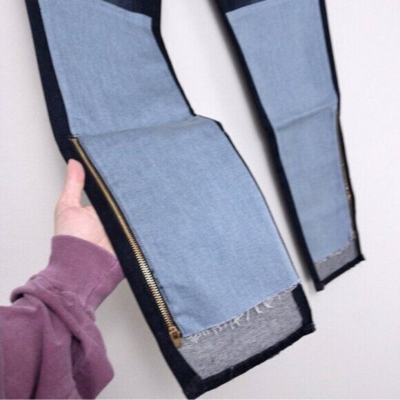 NWT Free People x Sandrine Rose Mixed Denim Patch Jeans 25 Dark Black Skinny Zip - Picture 6 of 11